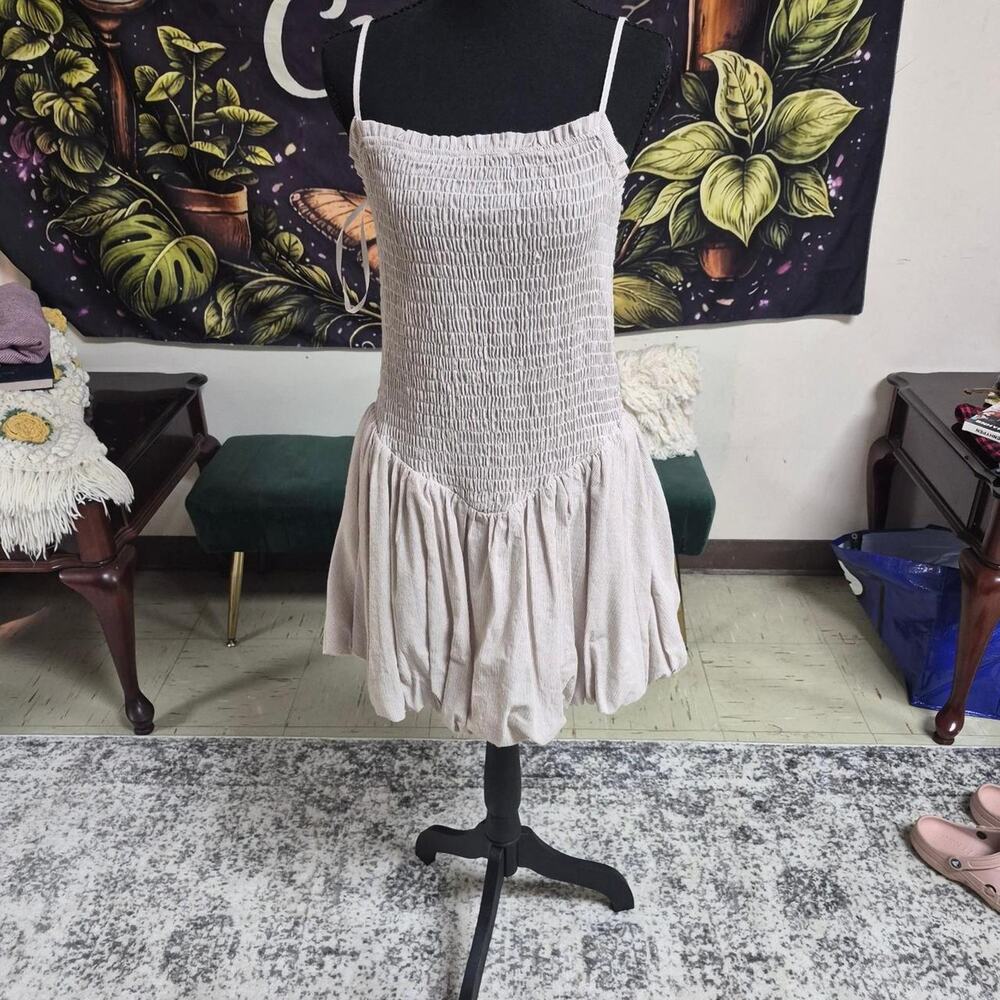 Cream white smocked